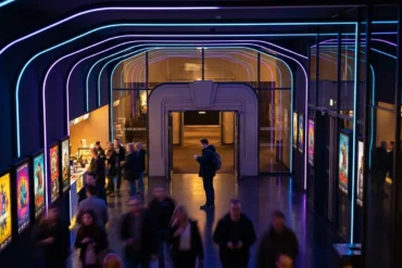 Fotorealistische Reisefotografie bei natürlichem Licht: eine einzelne Person steht auf einem historischen Platz zwischen markanten Filmkulissen, im Hintergrund eine europäische Altstadt und angedeutete Studioszenerie, dazu ein Reiseführer und ein Smartphone in der Hand, warme Abendsonne, realistische Steintexturen, glaubwürdige Kleidung, cineastische Tiefenschärfe. Die Szene soll Fernweh, Entdeckerfreude und Filmbezug ausstrahlen, mit natürlichen Farben, feinen Details in Architektur und Umgebung, ohne Text, ohne Schilder mit lesbaren Buchstaben, ohne Zahlen.